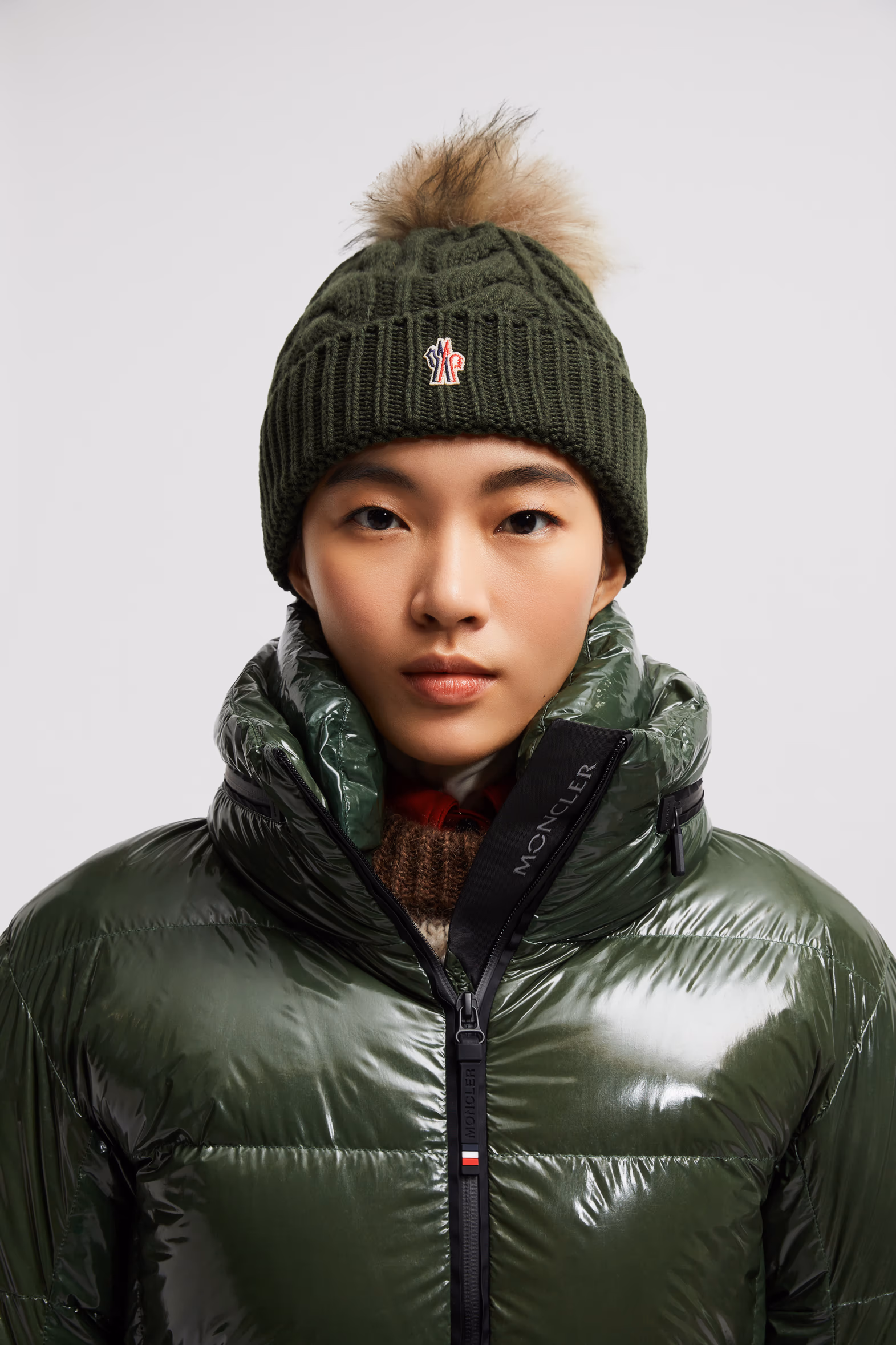 Wool & Cashmere Beanie With Pom Pom Women Dark Green Moncler 2
